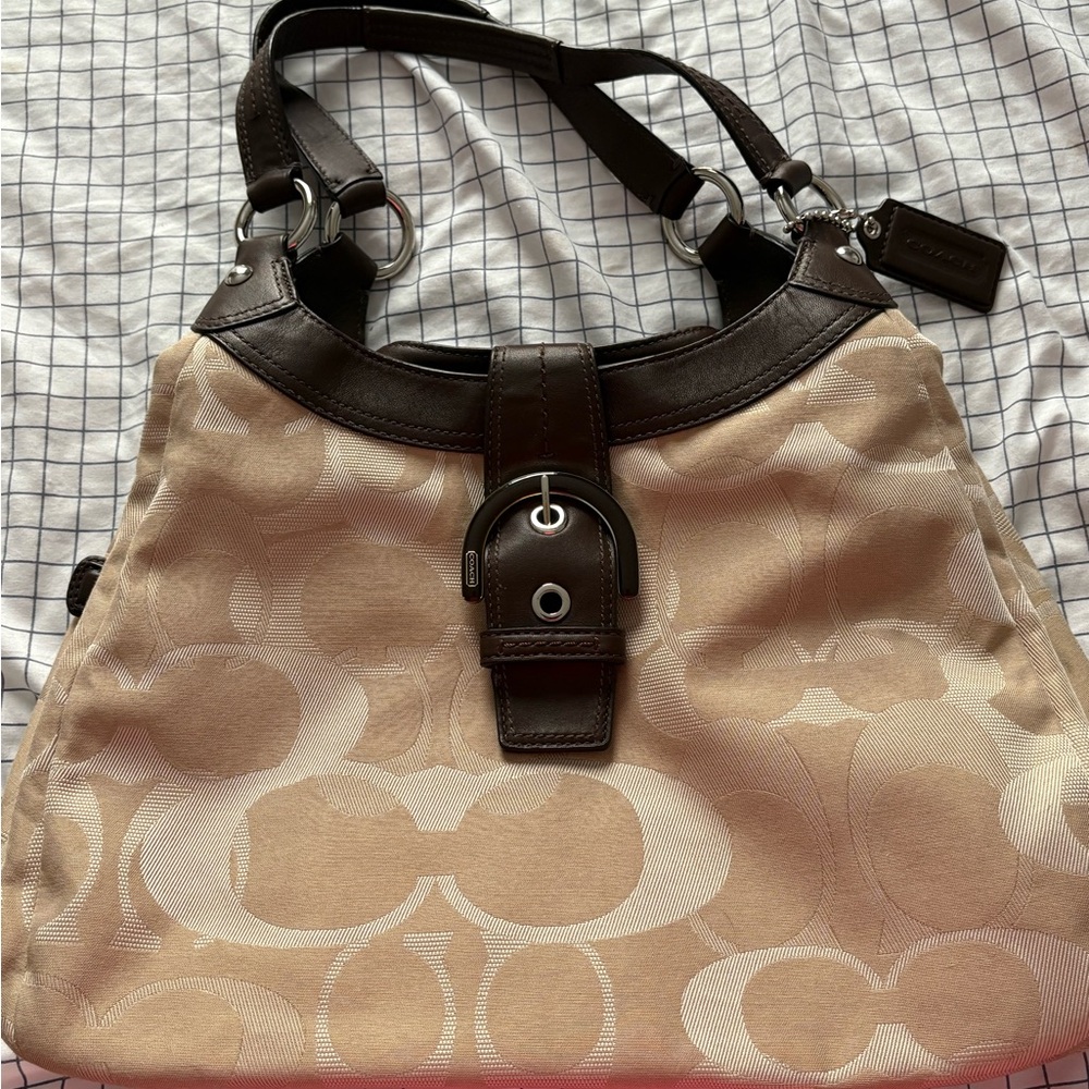 Coach Tan and Brown Shoulder Bag